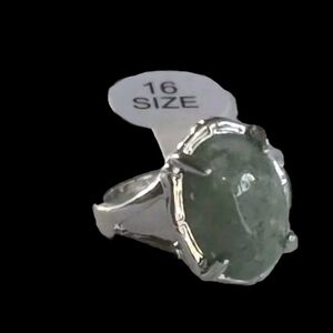 NATURAL JADE  CABECHON TITANIUM FOREVER WEAR LADIES NEW SIZE 6 RING